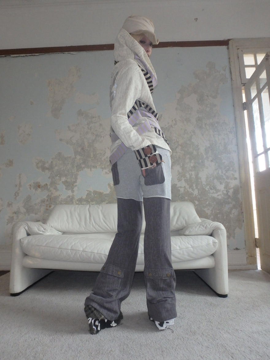 "False proposition" spliced double low waist pants