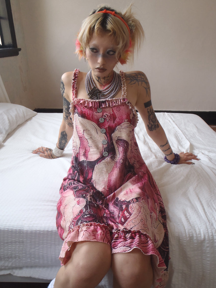 Two-sided face French Pompadour slip nightdress angel version