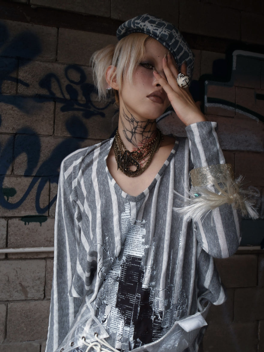 "Fragmented Information" striped shaped long sleeve