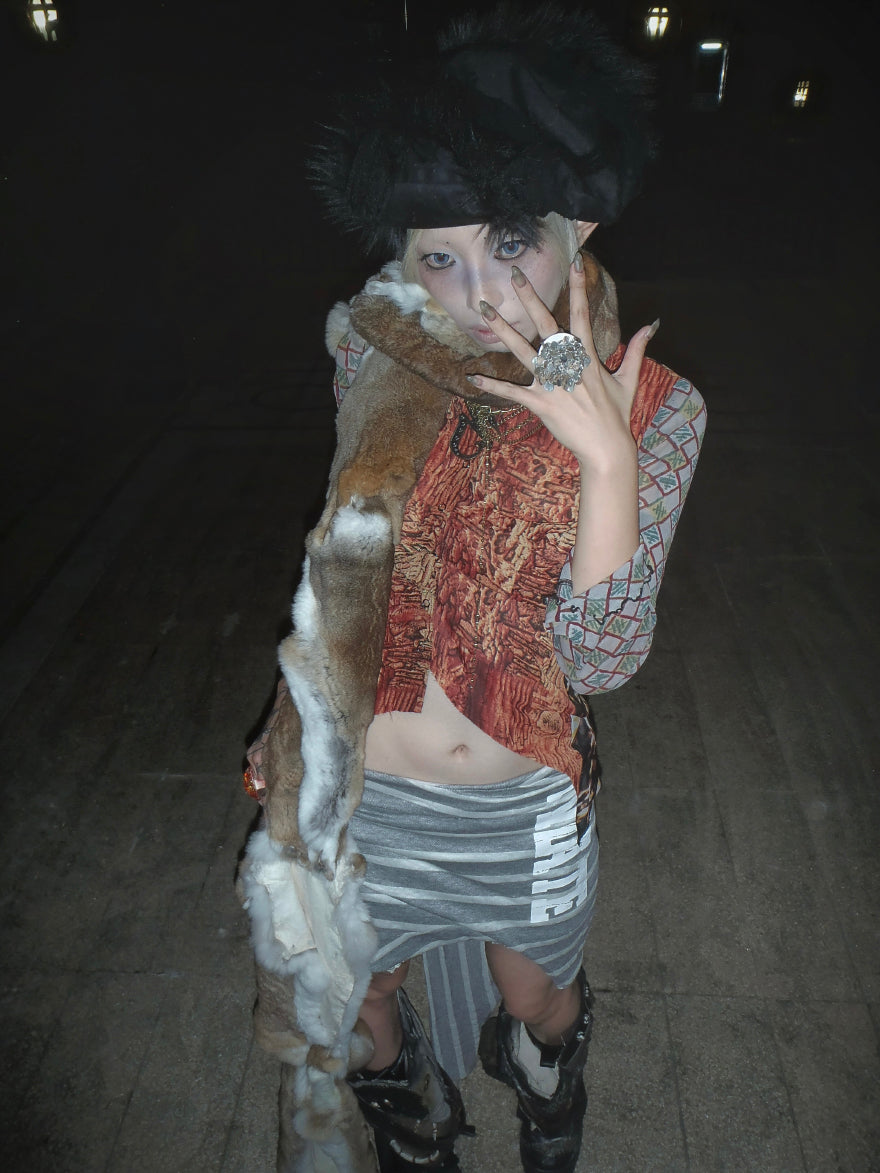 "karmacoma" religious trumpet patchwork shirt