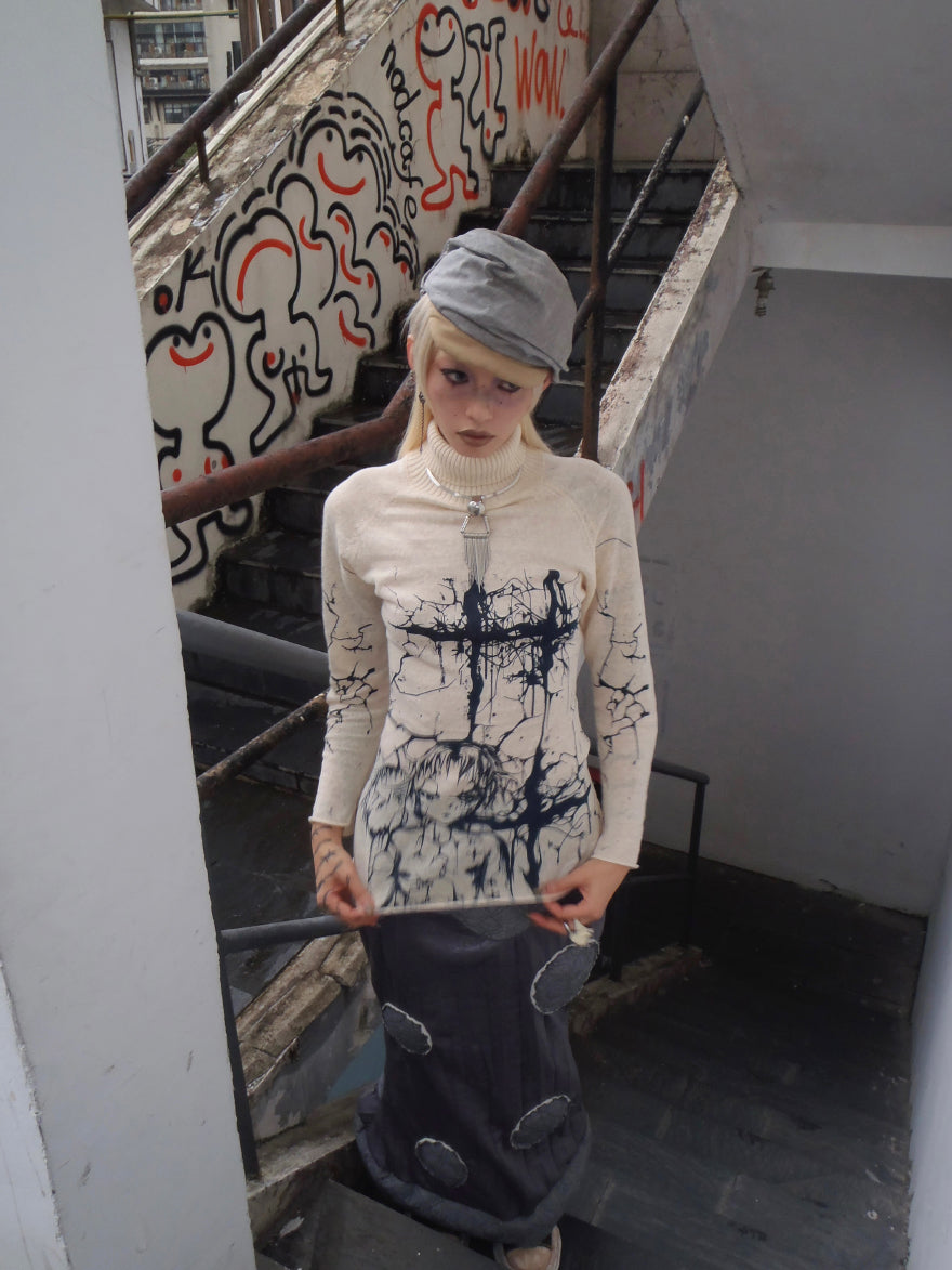 "Consciousness Rift" printed turtleneck sweater
