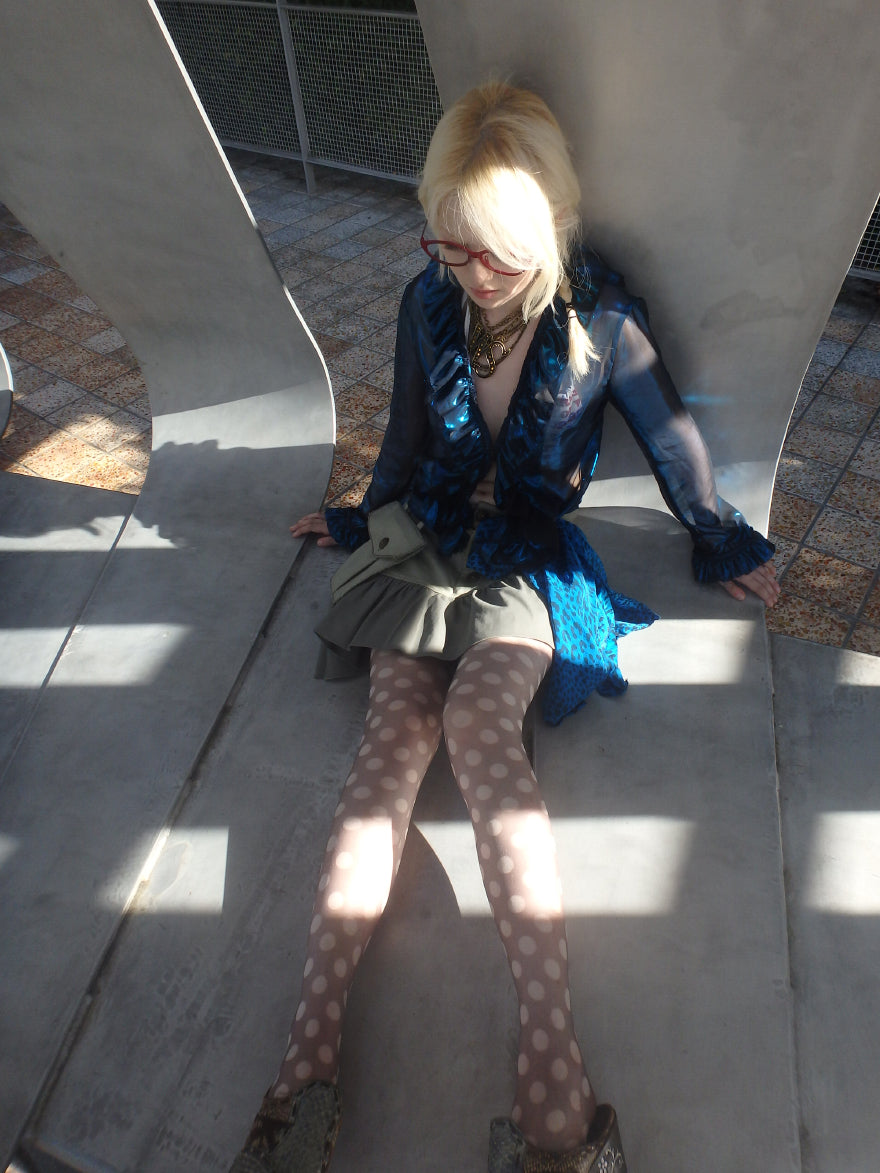 “Polka Dot Dimension” original light gray hand-drawn polka dot print 10D ultra-thin stockings