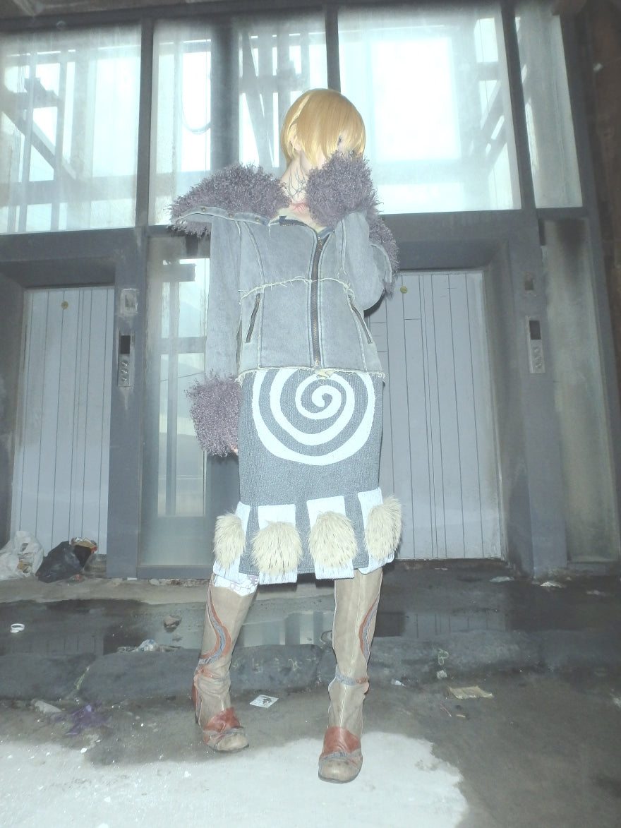 "Looped Fox" knitted shaped furry skirt