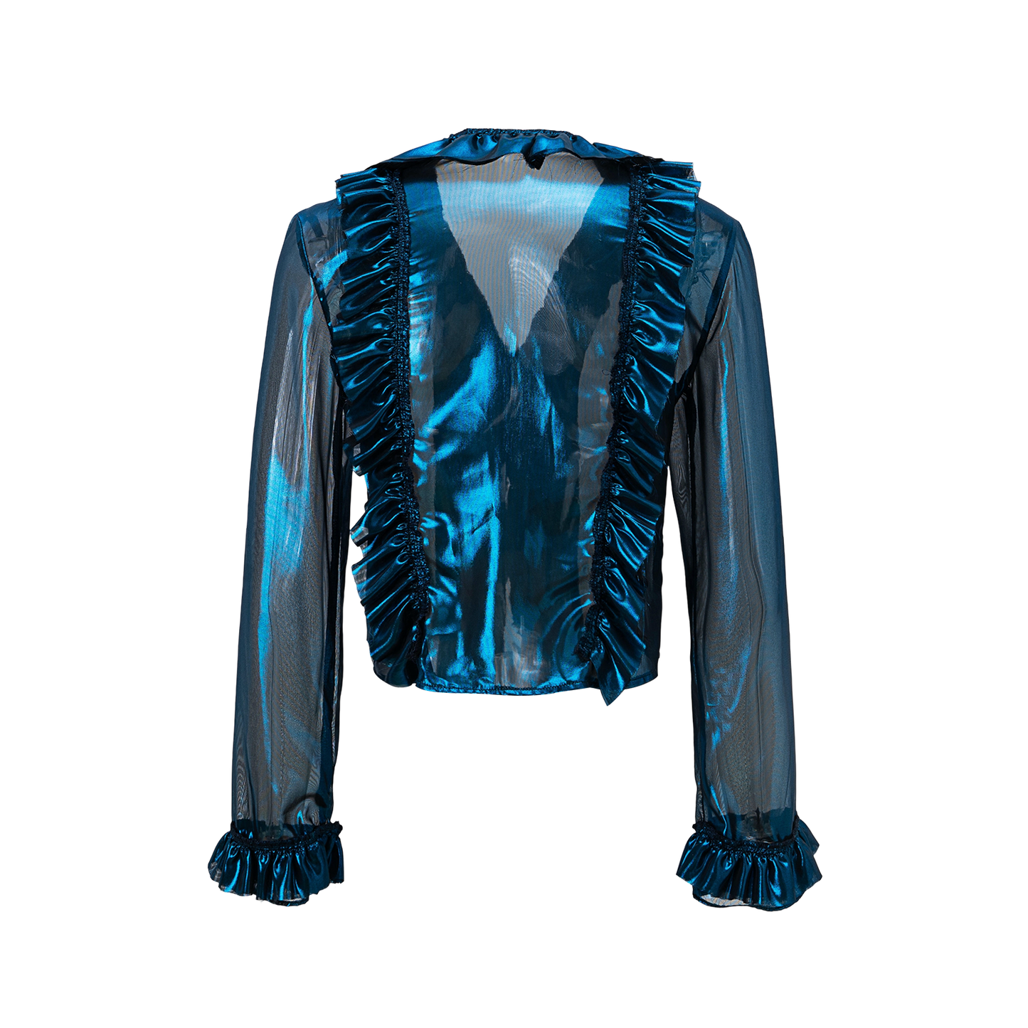 “Flowing Form 1” metallic-colored broken polarized blue mesh cardigan sun protection jacket