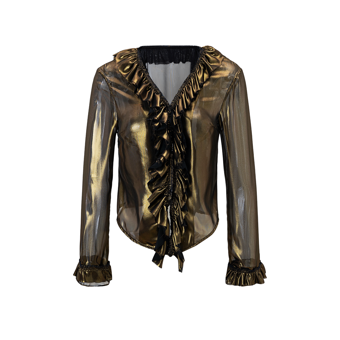 “Flowing Form 2” metal antique bronze broken mesh cardigan sun protection clothing