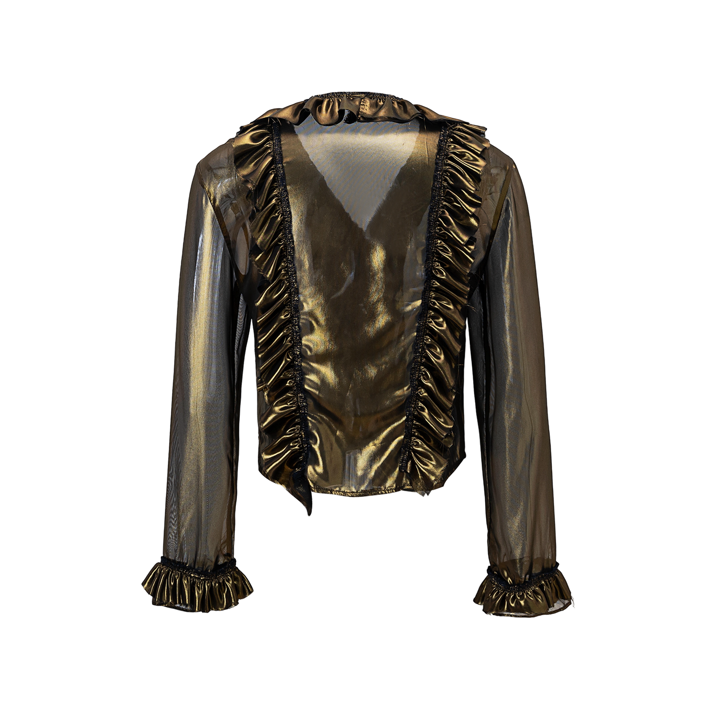 “Flowing Form 2” metal antique bronze broken mesh cardigan sun protection clothing