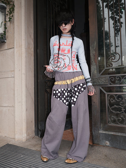 "NO FAITH" patchwork low waist loose pants