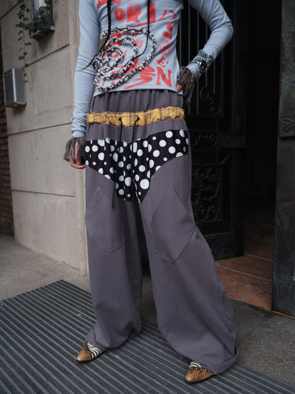 "NO FAITH" patchwork low waist loose pants
