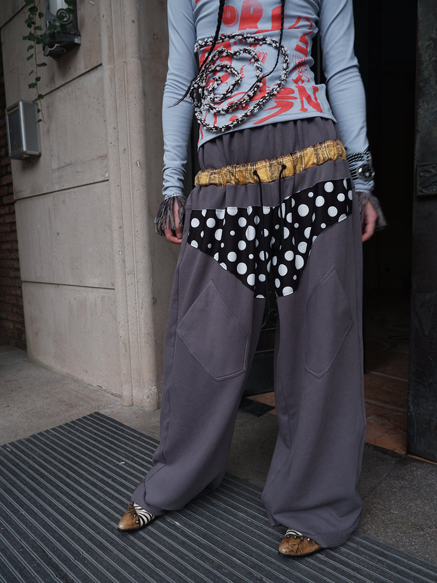 "NO FAITH" patchwork low waist loose pants