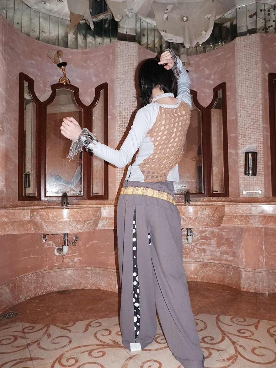 "NO FAITH" patchwork low waist loose pants