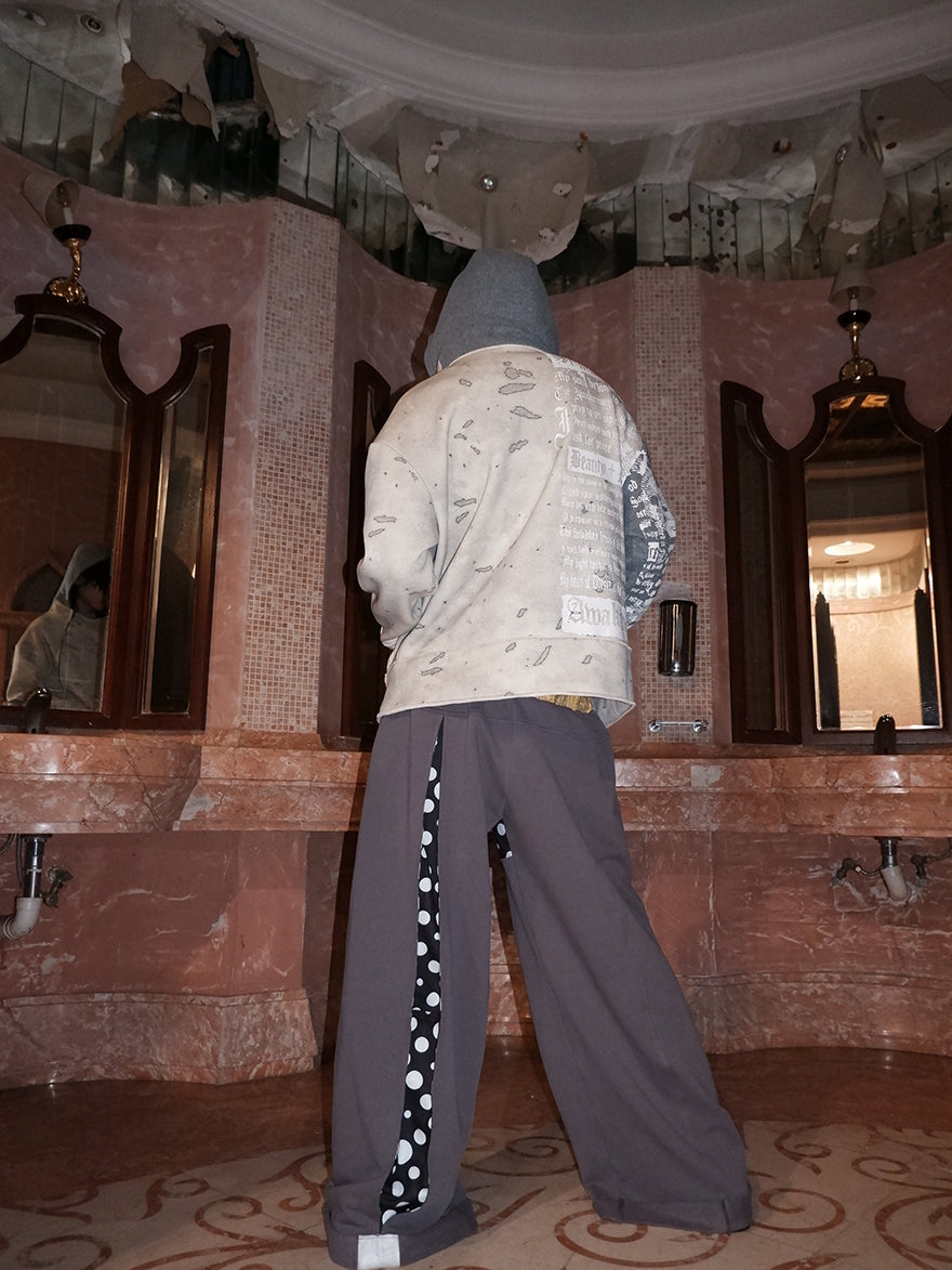 "NO FAITH" patchwork low waist loose pants