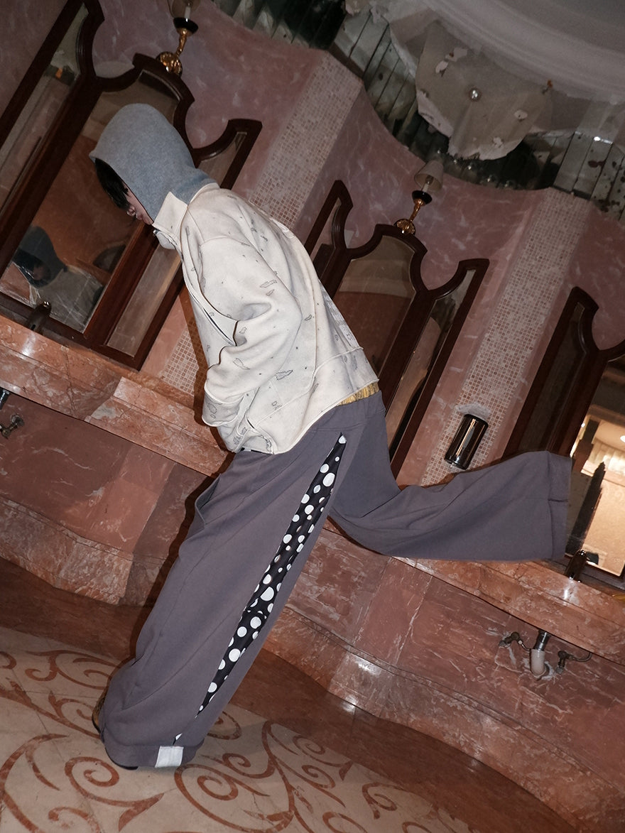 "NO FAITH" patchwork low waist loose pants