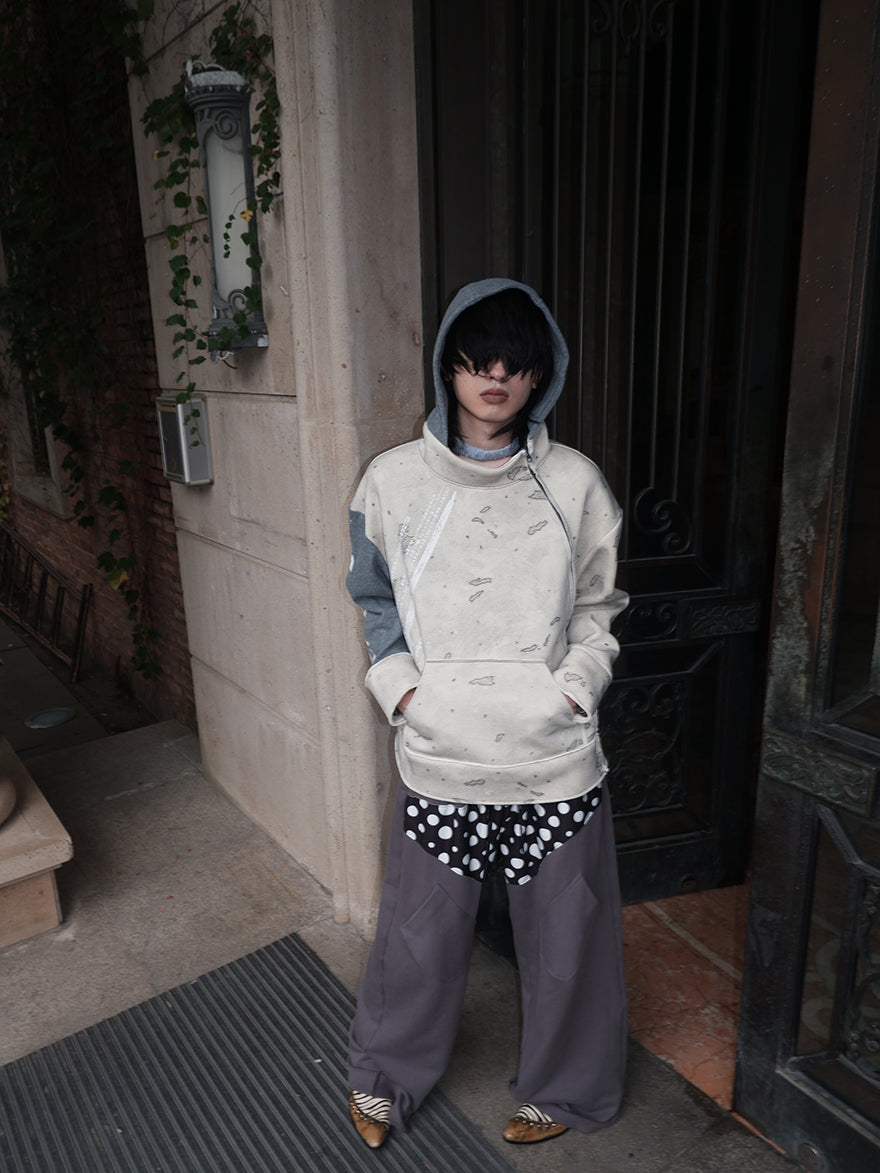 "NO FAITH" patchwork low waist loose pants