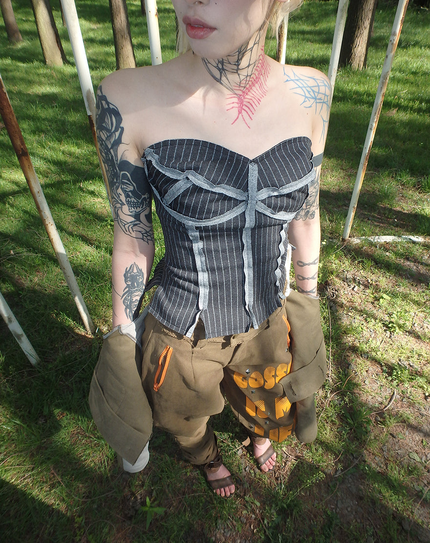 Versatile striped drawstring tube top corset