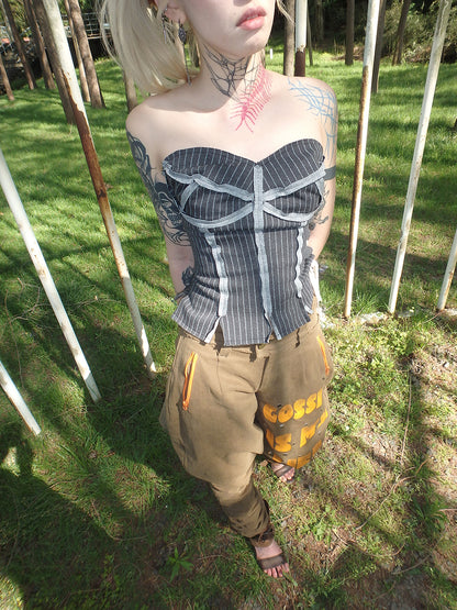 Versatile striped drawstring tube top corset