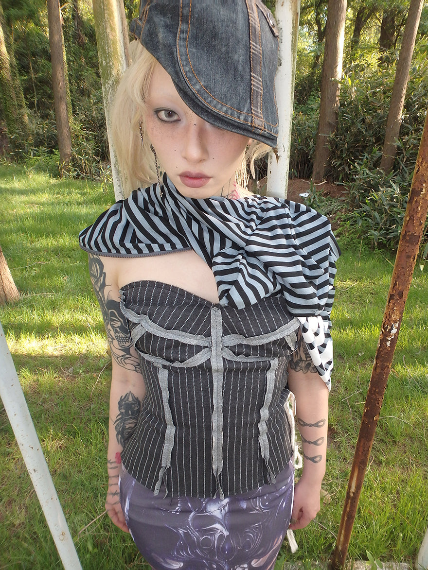 Versatile striped drawstring tube top corset