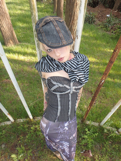 Versatile striped drawstring tube top corset