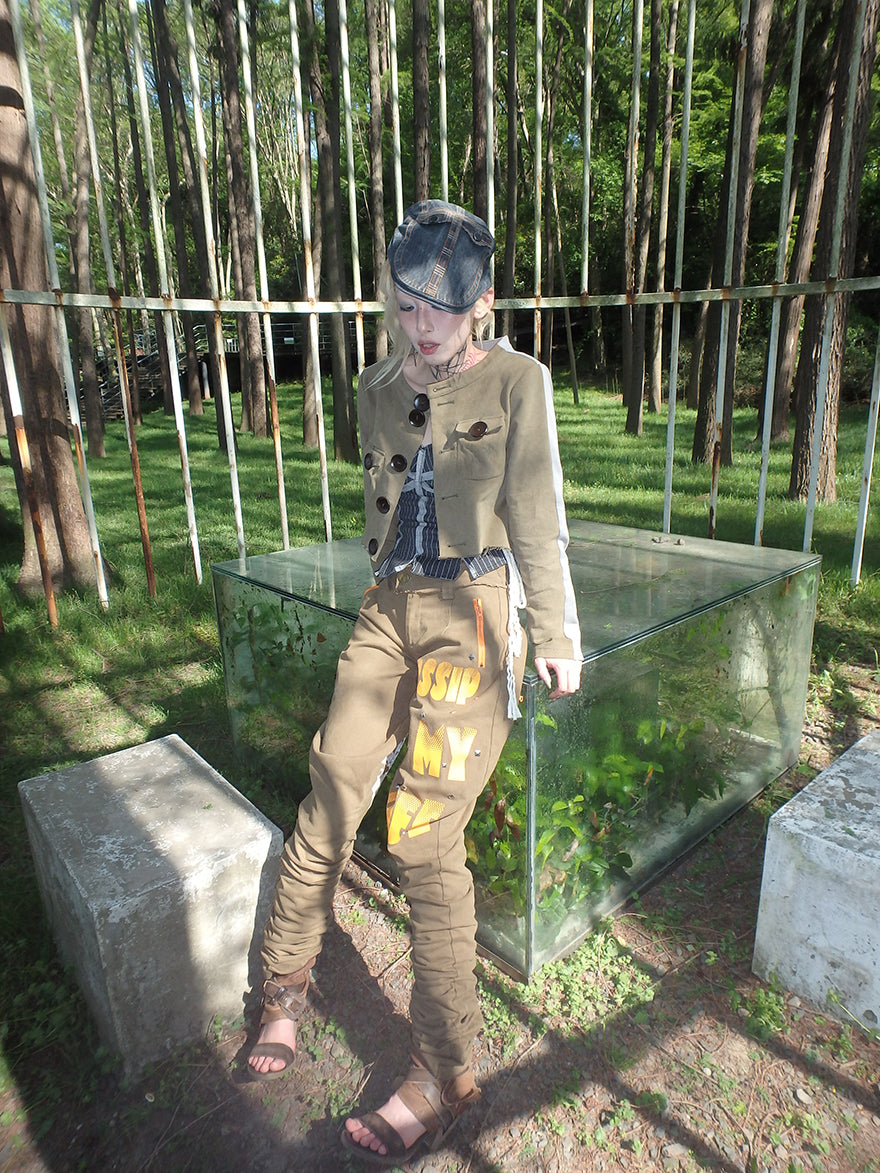 Casual color-blocking Irregular short jacket