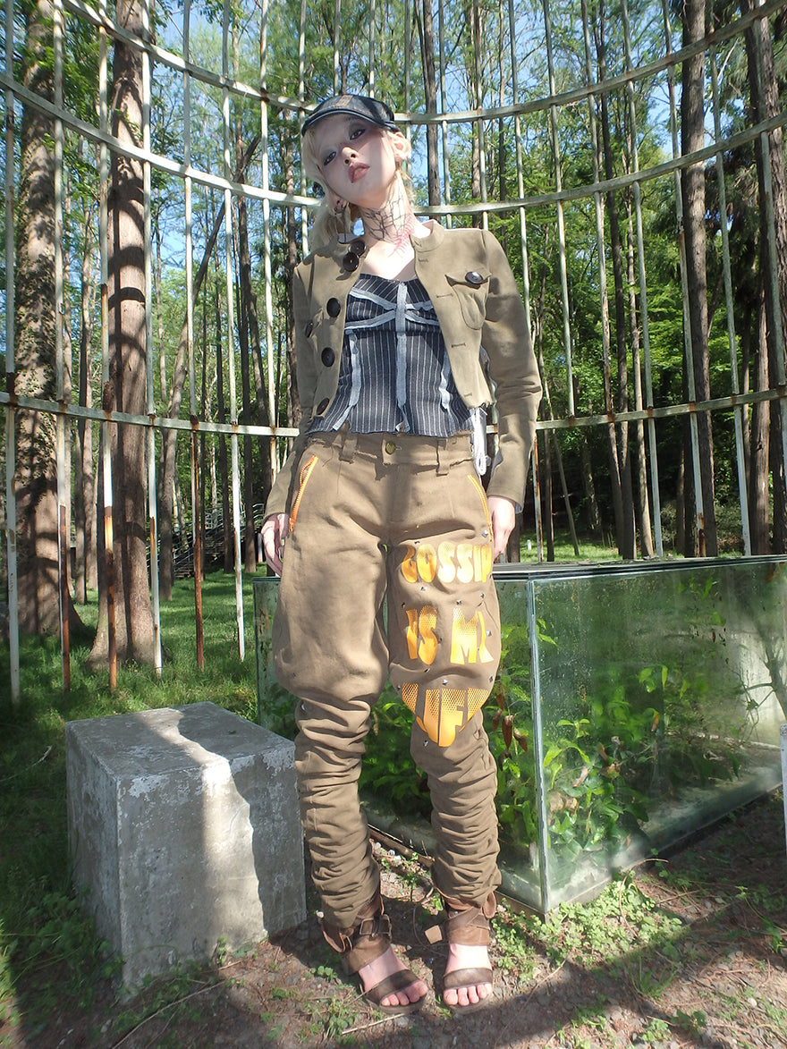 Casual color-blocking Irregular short jacket