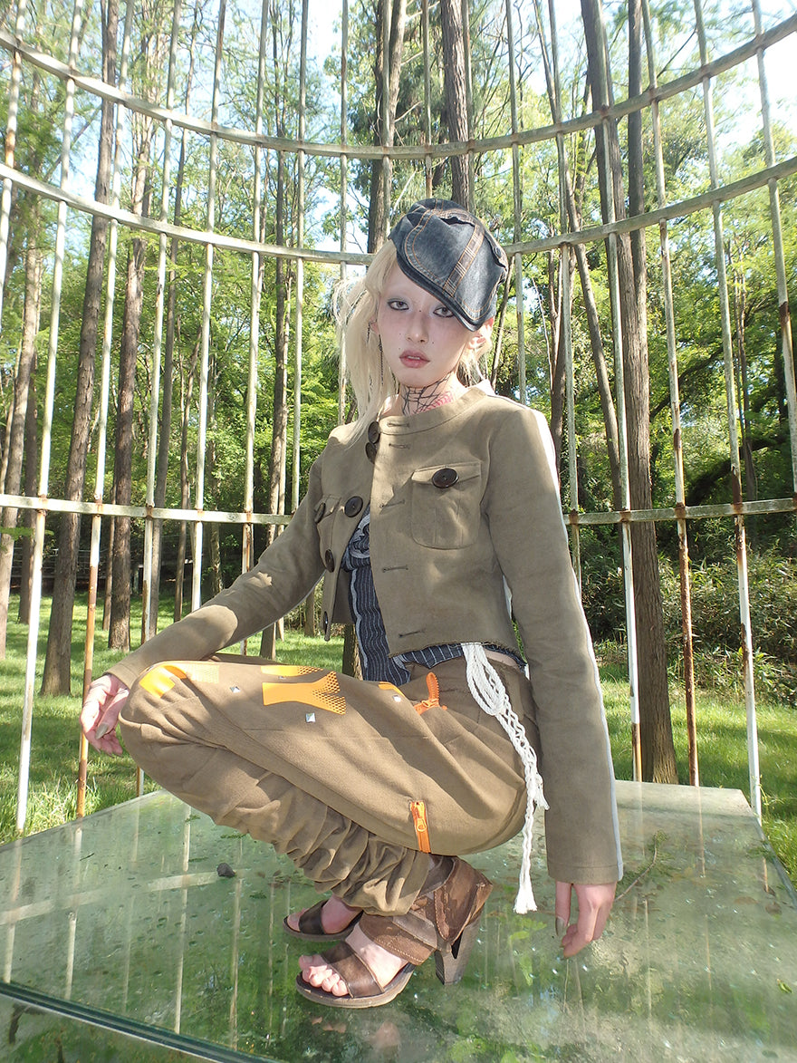 Casual color-blocking Irregular short jacket