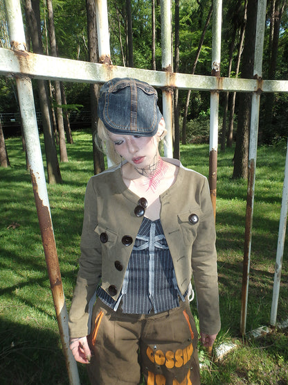 Casual color-blocking Irregular short jacket