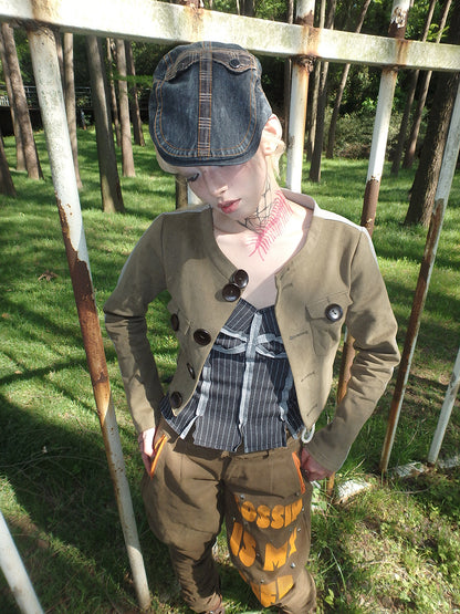 Casual color-blocking Irregular short jacket