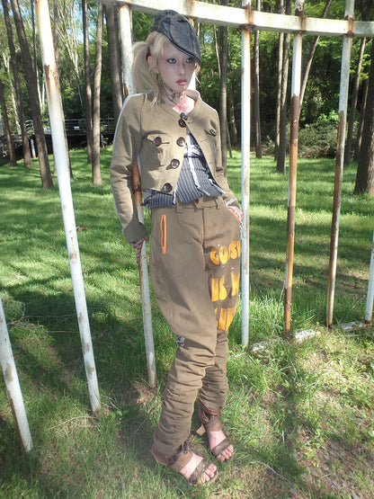 Casual color-blocking Irregular short jacket