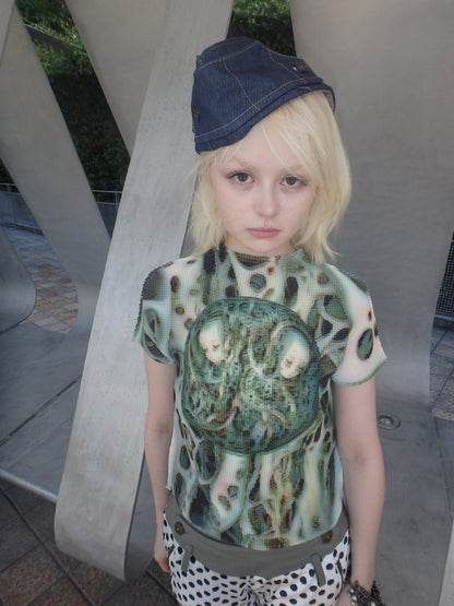 “Symbiosis Vine” miyake texture original print wrinkle slimming T-Shirt stretch versatile