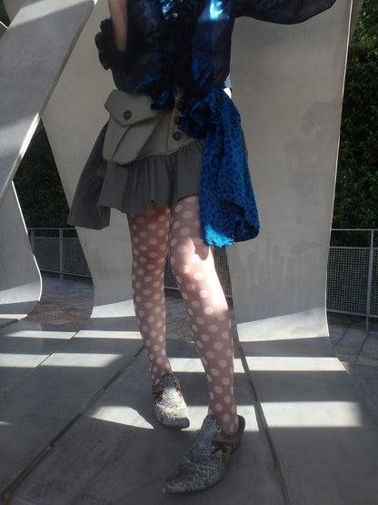 “Polka Dot Dimension” original light gray hand-drawn polka dot print 10D ultra-thin stockings