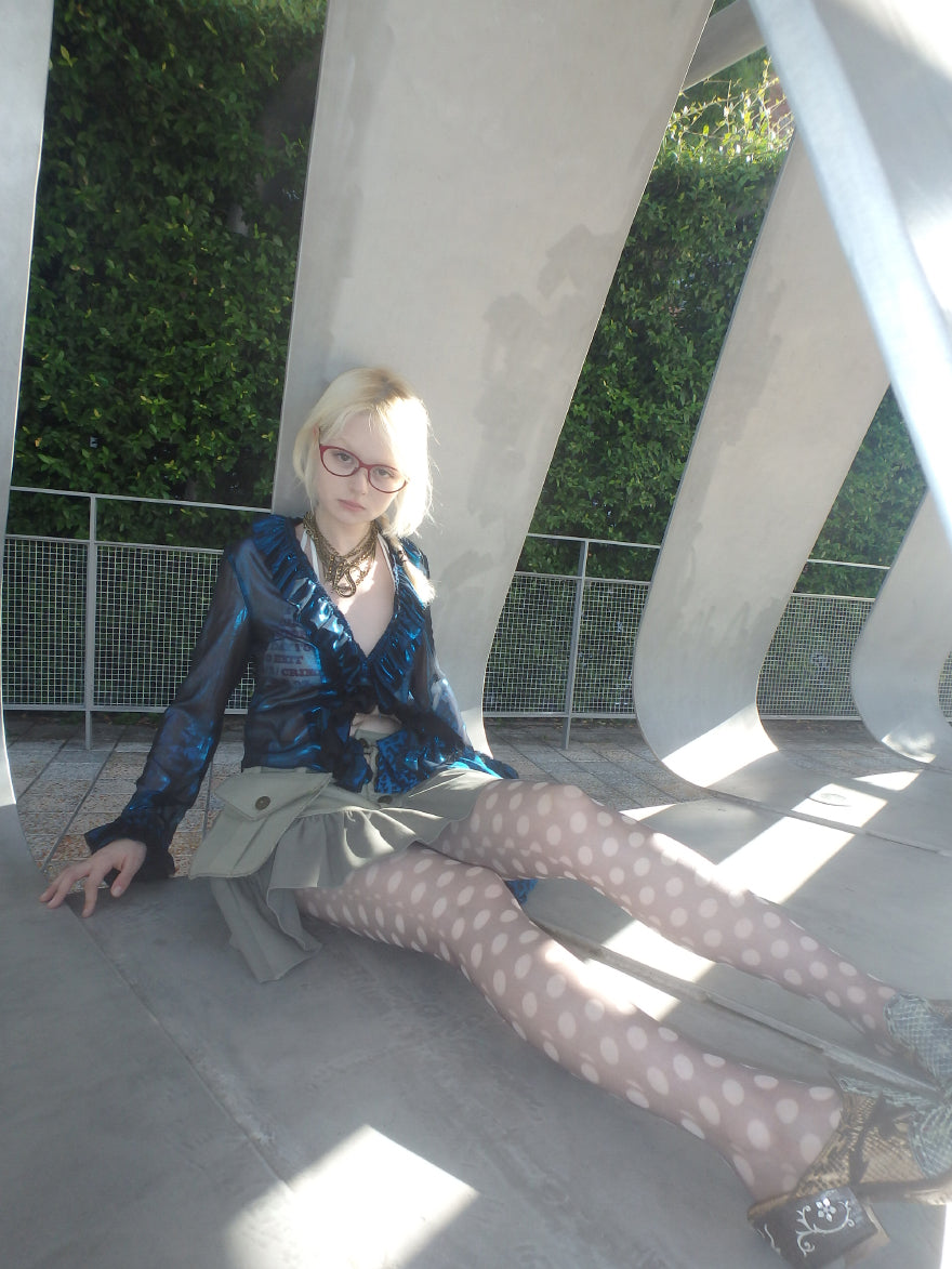 “Polka Dot Dimension” original light gray hand-drawn polka dot print 10D ultra-thin stockings