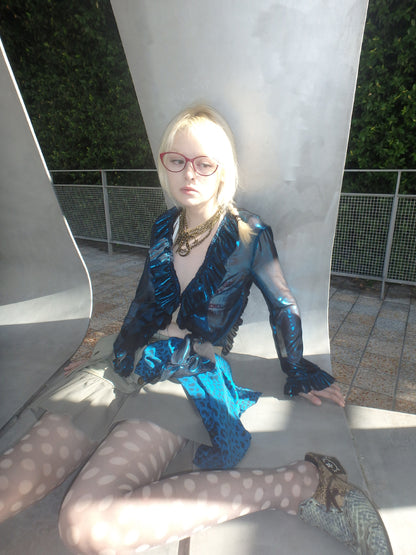 “Polka Dot Dimension” original light gray hand-drawn polka dot print 10D ultra-thin stockings