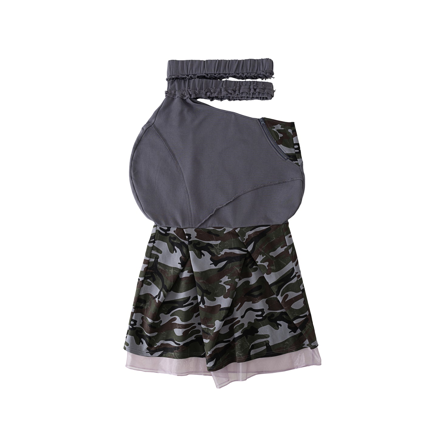 "broken solider" multi-waist patchwork camouflage long skirt