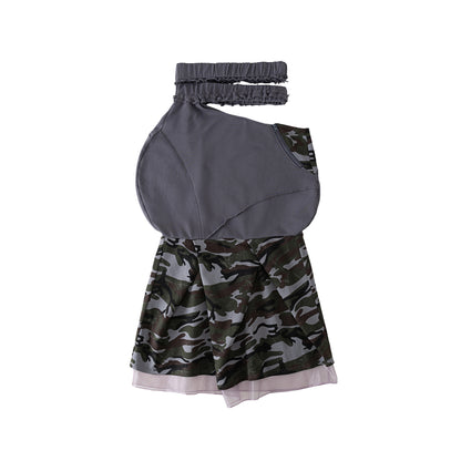 "broken solider" multi-waist patchwork camouflage long skirt