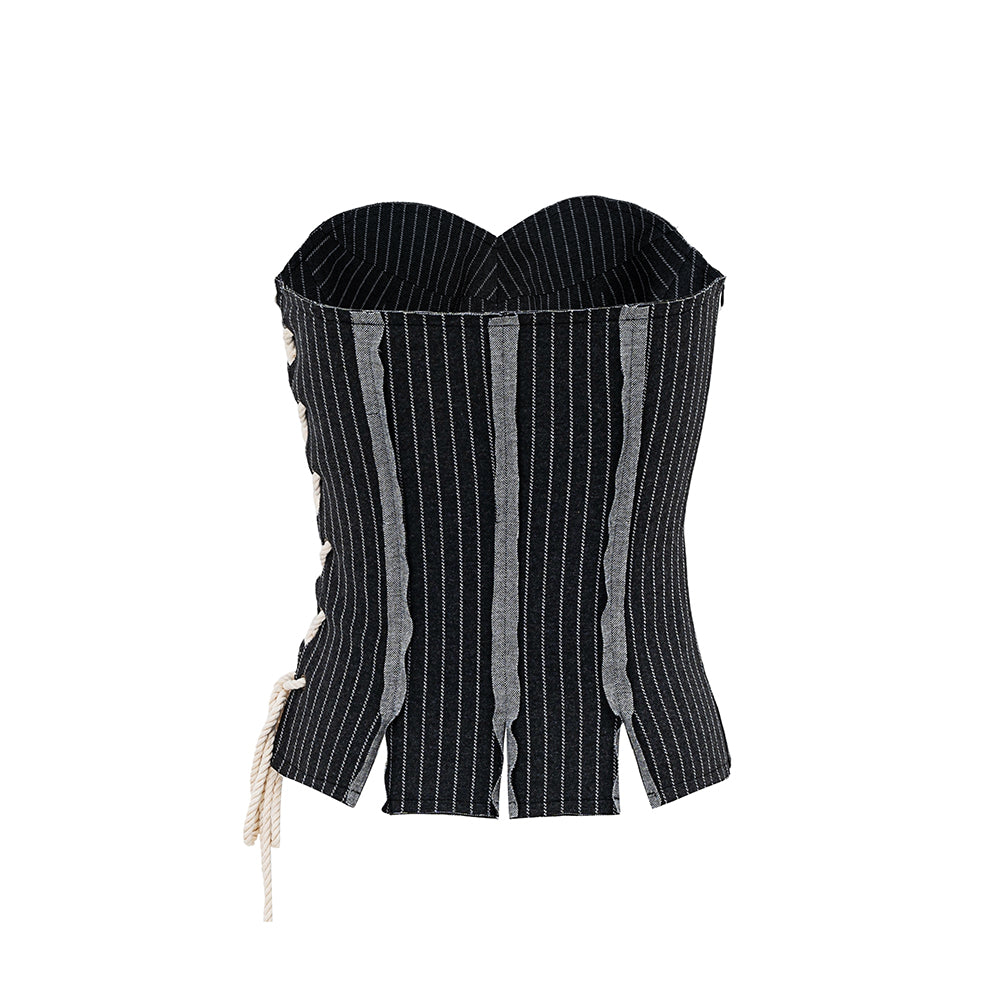 Versatile striped drawstring tube top corset
