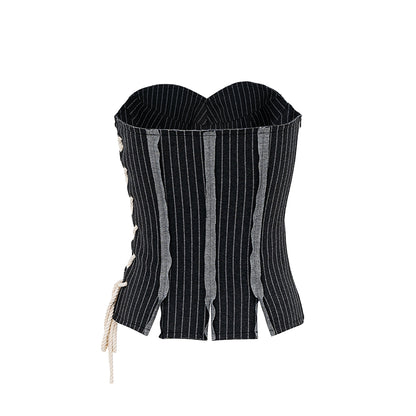 Versatile striped drawstring tube top corset
