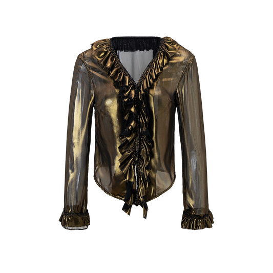 “Flowing Form 2” metal antique bronze broken mesh cardigan sun protection clothing