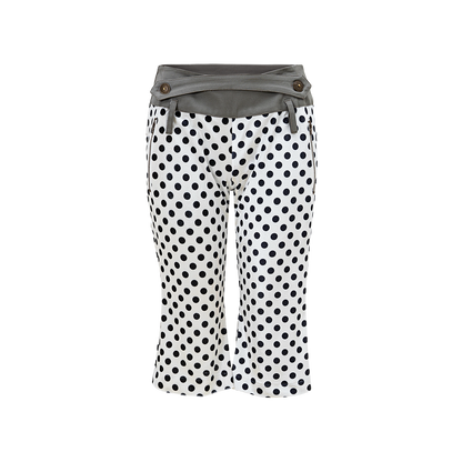 “Childish” irregularly stitched polka dot wide-leg casual pants