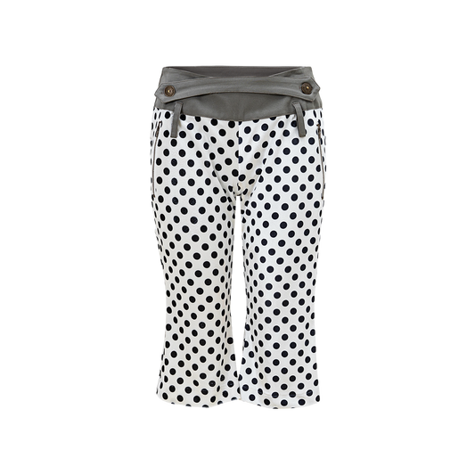 “Childish” irregularly stitched polka dot wide-leg casual pants