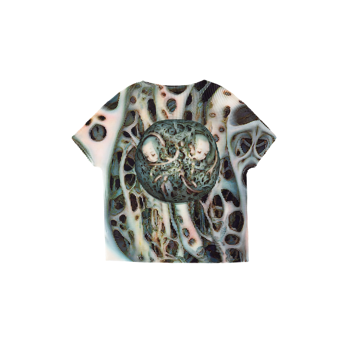 “Symbiosis Vine” miyake texture original print wrinkle slimming T-Shirt stretch versatile