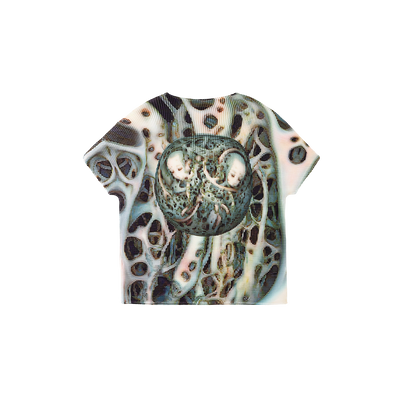 “Symbiosis Vine” miyake texture original print wrinkle slimming T-Shirt stretch versatile
