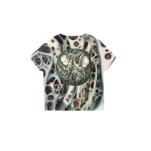 “Symbiosis Vine” miyake texture original print wrinkle slimming T-Shirt stretch versatile